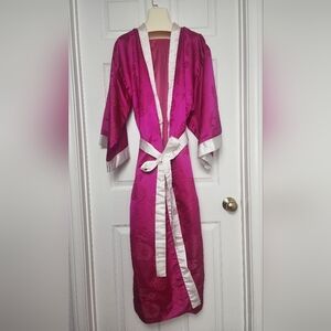 Kimono Style Robe Fuchsia with White Trim One Size Flowy Feminine Romantic